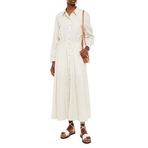 Ba&sh Sami Striped Shirt Long Sleeve Maxi Dress in Ecru Cream Medium Casual